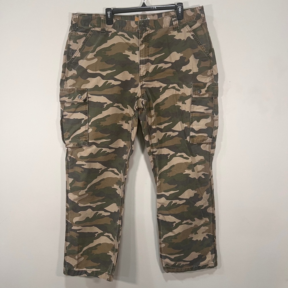 Carhartt Relaxed Fit Woodland Camo Cargo Pants Men's 42x32 Utility Workwear